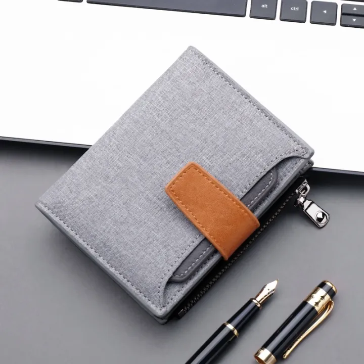 Wallets Men Button Canvas Wallet Short Men's Button Bag Money Clip Multi-card Slot Can Put ...