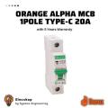 Orange Alpha 20A 1 Pole MCB Circuit Breaker ට්‍රිප් ස්විචය (230/400V) – අවුරුදු 5 ක වගකීම (5 Years Warranty). 