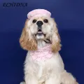 Sweet Elegant Pet Headgear Stylish Pet Beret with Pearl Decoration Adjustable Headwear for Dogs Cats Cute Fashionable Pet Accessory. 