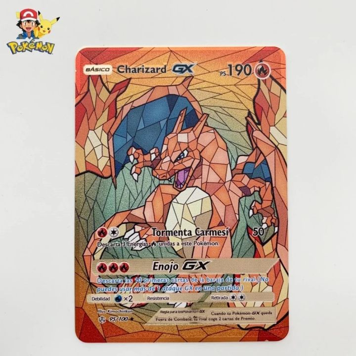 pokemon cards golden 22 Style NEW Pokemon Cards Gold Metal Pokemon Cards Spanish Hard Iron Cards Mewtwo Pikachu Gx Charizard Vmax Package Game CollParty Games Crafts