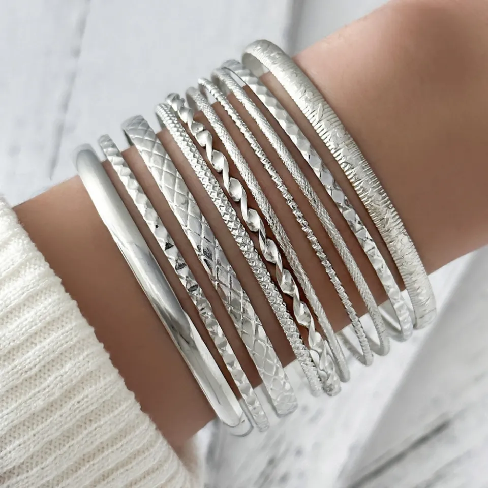 10Pcs/Set Simple Fashion Exaggerate Vintage Gold Metal Bangles