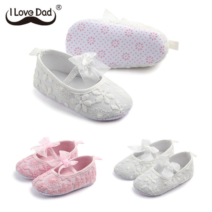 I Love Daddy&Mummy Baby Shoes Cute Lace Flower Bowknot Soft Anti Slip Newborn 0-18 Months Girls Flats