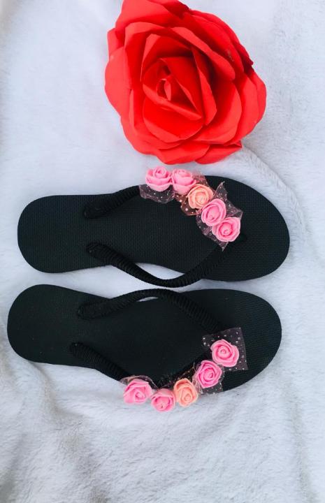 Slippers for Girls with Nice Designs, Black Rubber Slipper