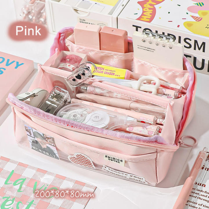 10 Layers Large-capacity Pencil Bag PVC Transparent Pencil Case Large Opening Square Pencil Bag Students Stationery Pouch