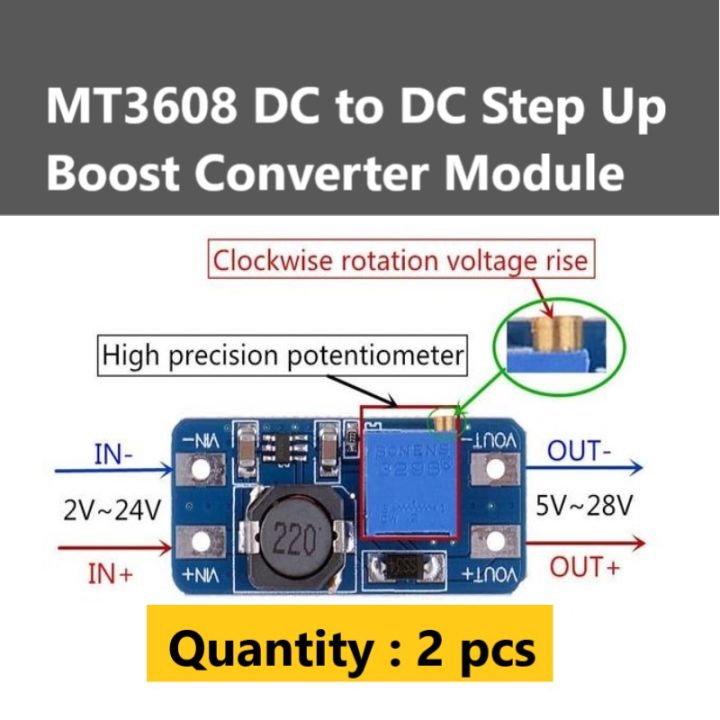 2 pcs of MT3608 DC-DC Step Up Boost Converter Module | Daraz.lk