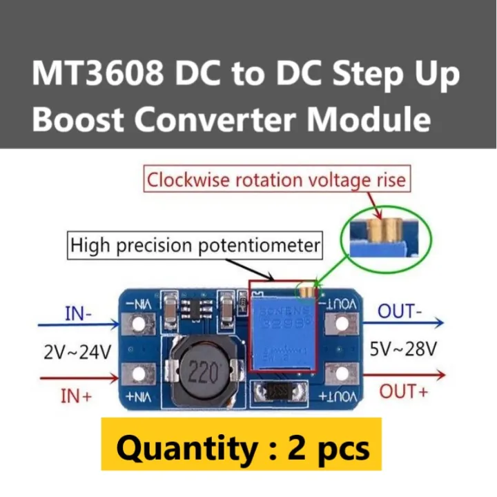 2 pcs of MT3608 DC-DC Step Up Boost Converter Module | Daraz.lk