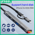YekeLightning Type C to USB Multifunction HUB OTG Micro SD Card Reader compatible iphone to SSD HDD USB 3.0 TF Docking Station 15 plus 14 pro max 13 12 11 xs xr 8 7 Support hard disk. 