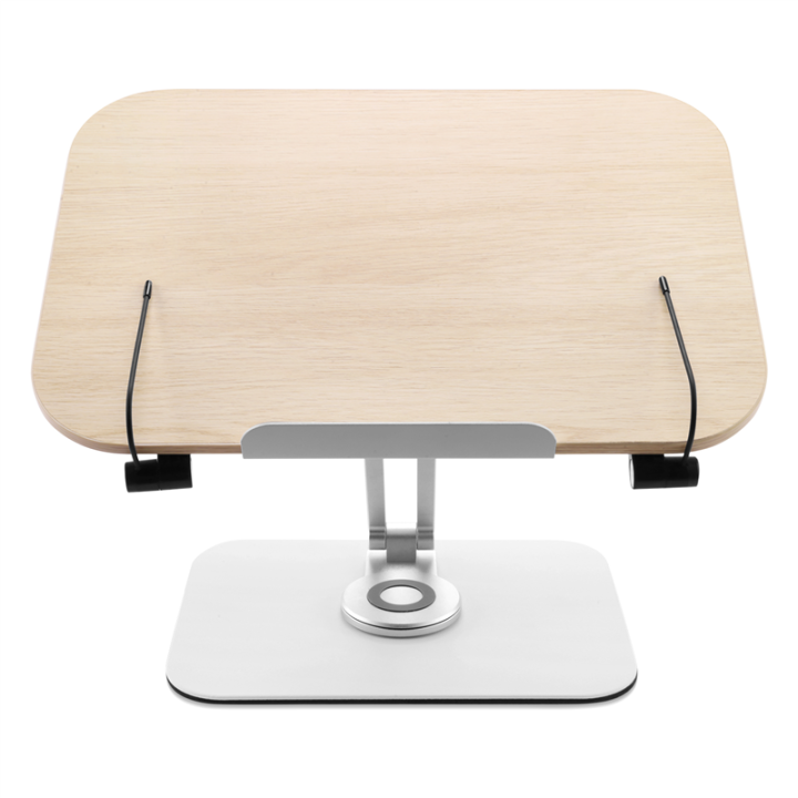 Book Stand Foldable Desktop Holder for Reading,with 360° Rotating Base & Page Clips