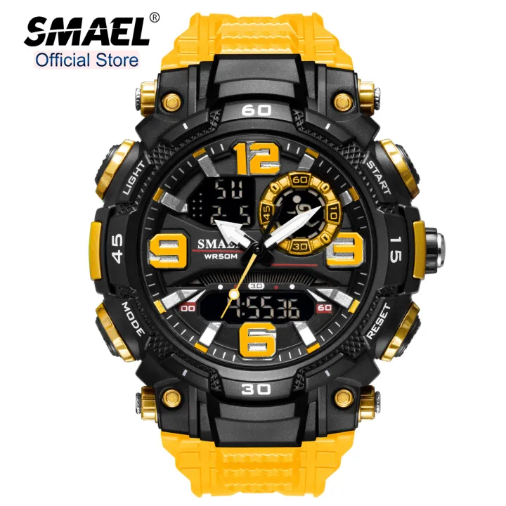 【Miga Plaza】SMAEL Top Brand Luxury Men's Sport Watches Fashion  LED Dual Display Outdoor Stopwatch Waterproof Casual Wrist Watch