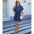 Women Denim Shirt Dresses Dark Blue S. 