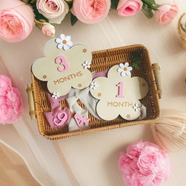 New 3D Baby Monthly Milestone Sign Cards Wooden 1-12 Months Babies ...