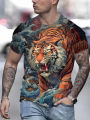 Men T-Shirt Summer Loose and Breathable Short Sleeve Lion Print Tops Round Neck Fashion Clothing Men Clothing Low Price T-Shirt. 