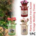 Home Vintage Rural Bucket Decoration Shabby Craft Iron Table Pots Garden Plants Flower. 