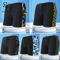Sunnyheart Men Swimming Trunks with Lining Irregular Lines Printing Bathing Suit Shorts. 