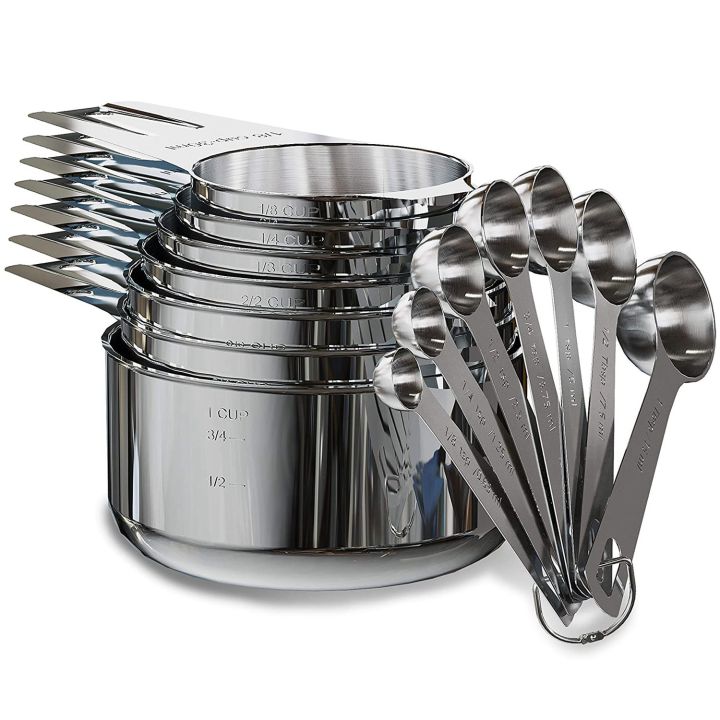 Stainless Steel Measuring Cups and Spoons Set of 14 Pieces,Portable