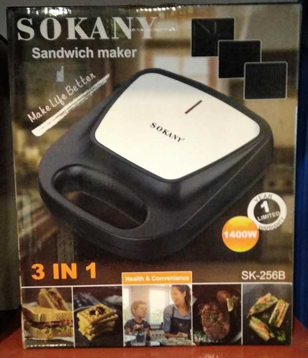 Sokany 3 in 1 Sandwich Maker with Detachable Plates Nonstick Plate 1400W SK-256B