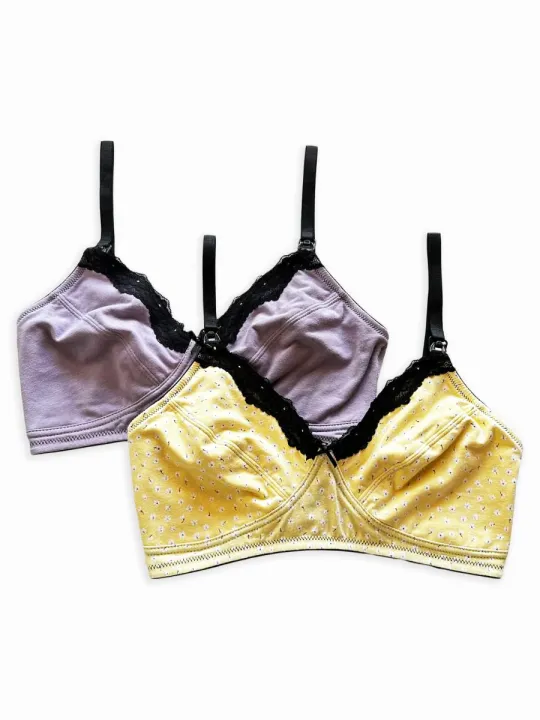 Grace - 2pk Non-Wired Nursing Bra in Yellow Ditsy Floral & Lilac Combo