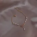 ZEBF-Sweet Imitation Pearl Link Chain Bracelet For Women Girl Elegant Charm Crystal Bowknot Bow Jewelry Female Party Gifts. 