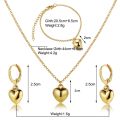 Enacolor 4Pcs Elegant Gold Metal Heart Necklace Earrings for Women Girl Party Valentine's Day Gift Jewelry Set. 