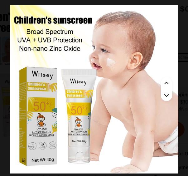 Wiieey 40g Children's Sunscreen UVA UVB Anti Oxidation UV Resistanting Peeling Tanning Preventing Cream for Baby