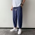 Cotton Linen Pants Men's Thin Summer Loose-Fit Tappered Trousers Korean Style Trendy Casual Summer Construction Site Linen Ankle Length Pants Men. 