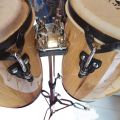 MP 9" AND 10" Double Mini CONGA DRUM SET with Stand and Tuning Wrench - NATURAL WOOD. 
