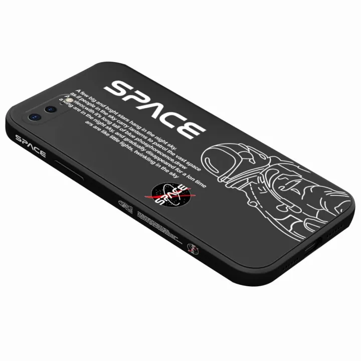 Hontinga for iPhone 7 Plus / 8 Plus Case Side Design Cool Astronaut Back View Letters Back Cover Soft Square Edge Pattern Liquid Silicone Trend Phone Cases