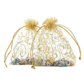 200Pcs 10X15cm Eyelash Printed Gold Organza Bags Jewelry Pouch Bags Organza Drawstring Pouches for Wedding Gift Bags. 