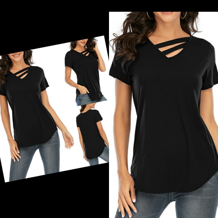 Ladies%20Black%20T-Shirt%20Shape%20Blouse%20Short%20Sleeve%20Regular%20Fit%20Ladies%20Top%20in%20Black%20Color%20-%20Image%207
