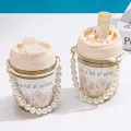Annil Cute Pastel Color Water Cup with Straw Thick Glass Bottle for Hot and Cold Drinks 350ml. 