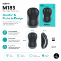 A Grade Logitech M185 New Wireless Mouse, 2.4GHz, USB Mini Receiver, Ambidextrous, 10m Wireless Range, 12-Month Battery Life, Compatible with Windows, Android, Mac, Chrome OS, Linux - Light Black. 