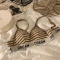 New American High School Student Girl Push up and Anti-Sagging Bra Stripe Lingerie Set. 