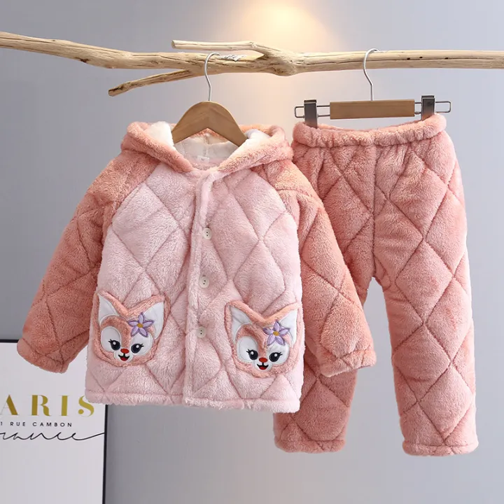 pajamas%20for%20kids%20Children's%20flannel%20pajamas,%20winter%20three-layer%20plush%20loungewear%20for%20boys%20and%20girls,%20plush%20loungewear,%20hooded%20coral%20velvet%20thick%20set%20-%20Image%202