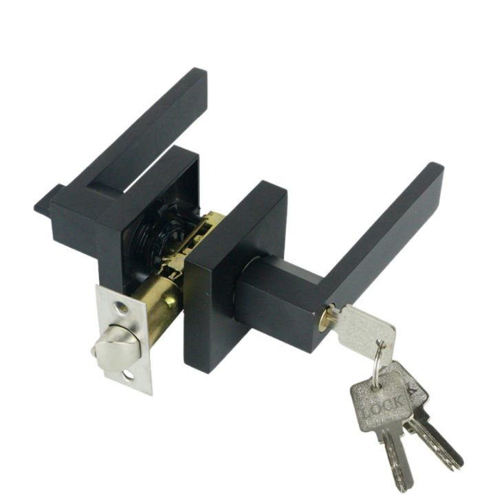 Door Handle Door Handle Lock Square Channel Privacy Mask Interior Bedroom Room Bathroom Three Bar Spherical Lock Black