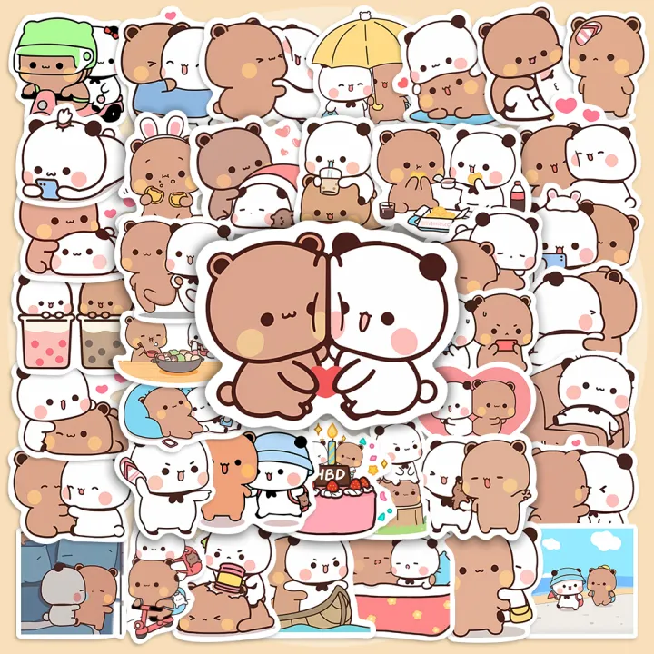 20/40/60 pcs Bubududu Stickers Lovely Cute Bubu Dudu Bear Couple Stickers for Laptop Scrapbook Journal Kids Girls Boys Stickers