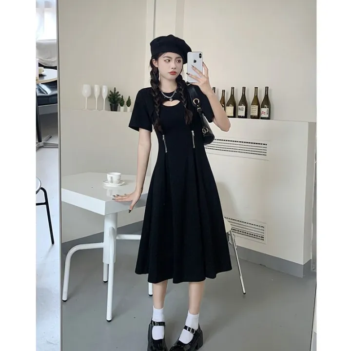 Pure%20Desire%20Style%20Stitching%20Hollow%20Dress%20Summer%20Large%20SizeinsTrendy%20Sweet%20Girl%20Zipper%20Waist%20Slimming%20Long%20Skirt%20-%20Image%202
