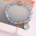 Korean Crystal Bracelet Pink Cute Girly Bracelet Daisy Gelang Tangan Perempuan Bracelet For Women Fashion Accessories Luolong. 
