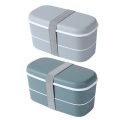 2set Microwavable 2 Layer Lunch Box with Compartments Leakproof Bento Box Food Container Lunch Box Gray & Green. 
