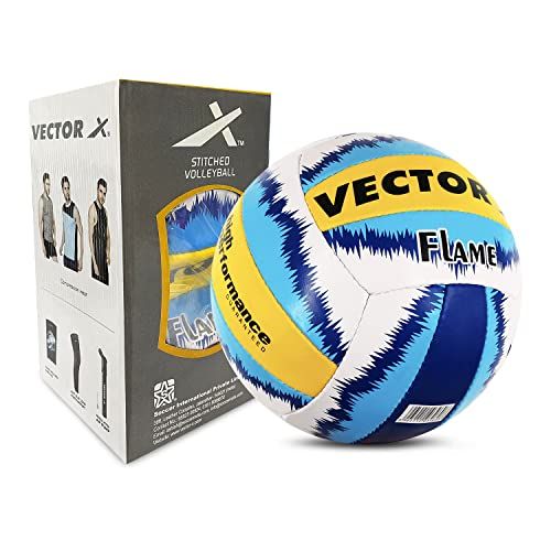 Vector X Flame Handsewn Volleyball (18panels) (White-Blue-Yellow)  (FROM INDIA SAB)