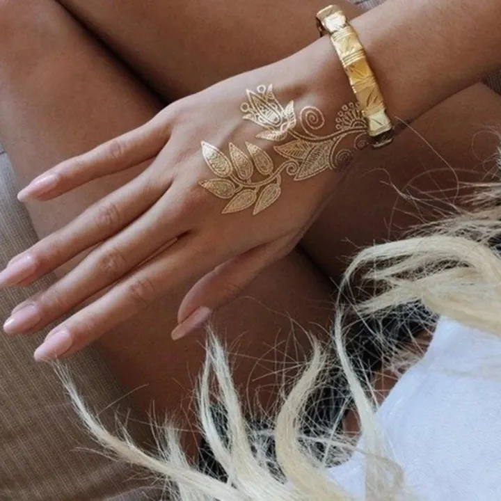 Waterproof%20Bracelet%20Pattern%20Golden%20Metallic%20Transfer%20Tattoo%20Sticker%20for%20Body%20Art%20-%20Image%203