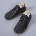 【ALLGOOD】Spring Women Flat Shoes  Handmade Sewing   Cow-muscle Soft Bottom Daily  Up Women Casual Shoes. 