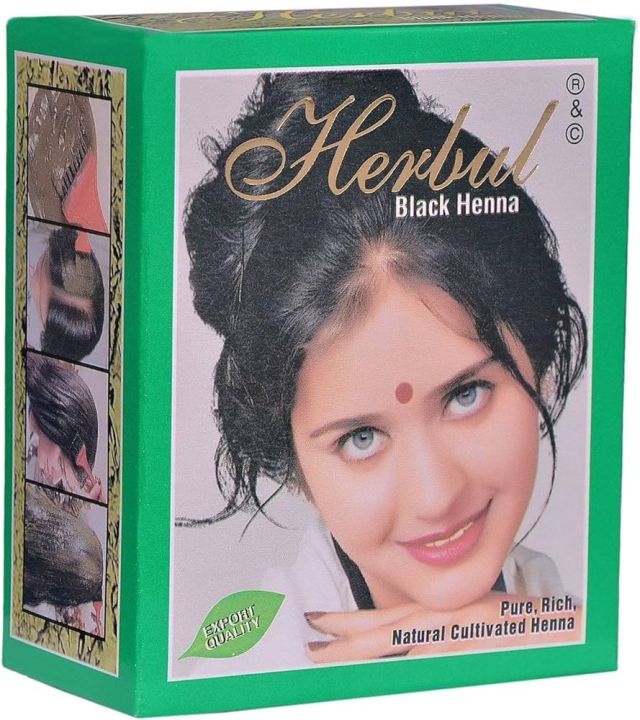 Herpul Black Henna Hair Color Powder for Women and Men | Black Herbal Hair Color Mehandi Powder - 6 Pies One box #FM