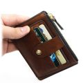 【FOOT SOFA】Men  Credit ID Card Holder Wallet Male Slim Leather Wallet with Coin Pocket Brand Designer Brown Business Purse. 