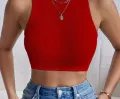 Ribbed Round Neck Casual Sleeveless Crop Tank  Top. 