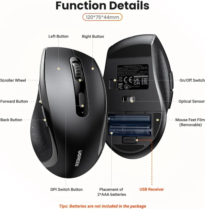 UGREEN%202.4G%20Wireless%20Mouse%20for%20Laptop,%201600%20DPI%20Optical%20Tracking,%2012-Month%20Battery%20Life,%206%20Buttons,%2015M%20Range%203%20Adjustable%20DPI%20Levels%20Ergonomic%20Mouse%20Compatible%20with%20PC%20MacBook%20Chromebook%20-%20Image%202