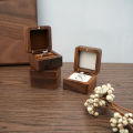 Wood Ring Box for 2 Rings Vintage Jewelry Gift Box Wedding Ceremony Ring Bearer Box Walnut Engagement Ring Holder with Velvet Inside Gift for Women. 