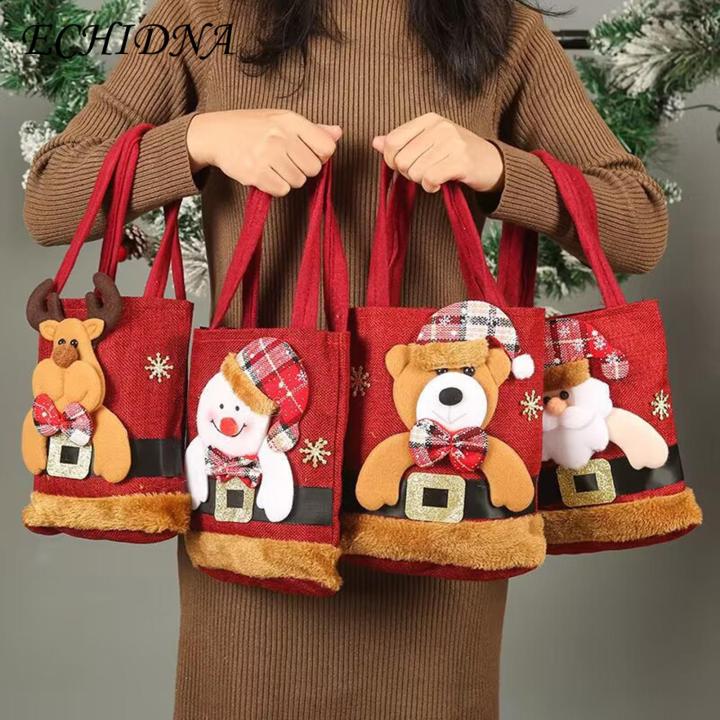 Heavy Duty Fabric Gift Bag Christmas Gift Handbag Cute 3d Santa Snowman Elk Bear Design Reusable Heavy Duty Cloth Bag for Grocery Treats Candy Perfect Party Favor Present Bag Cute Christmas Gift Bag