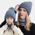 2pcs Set Winter Beanies Hats Baby Mom Wool Knitted Warm Thicken Pompon Caps Parent-Child. 