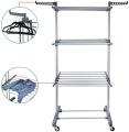 Clothes Drying Rack,3 Tier Rolling Dryer Clothes Hanger,Collapsible Garment Laundry Rack with Foldable Wings and Casters Indoor/Outdoor,Large Standing Rack Stainless Steel Hanging Rods. 