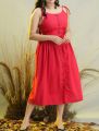 Linen Button Down Red Sun Dress For Women Casual Wear Elegant Fashion Look Perfect For Daily Wear. 